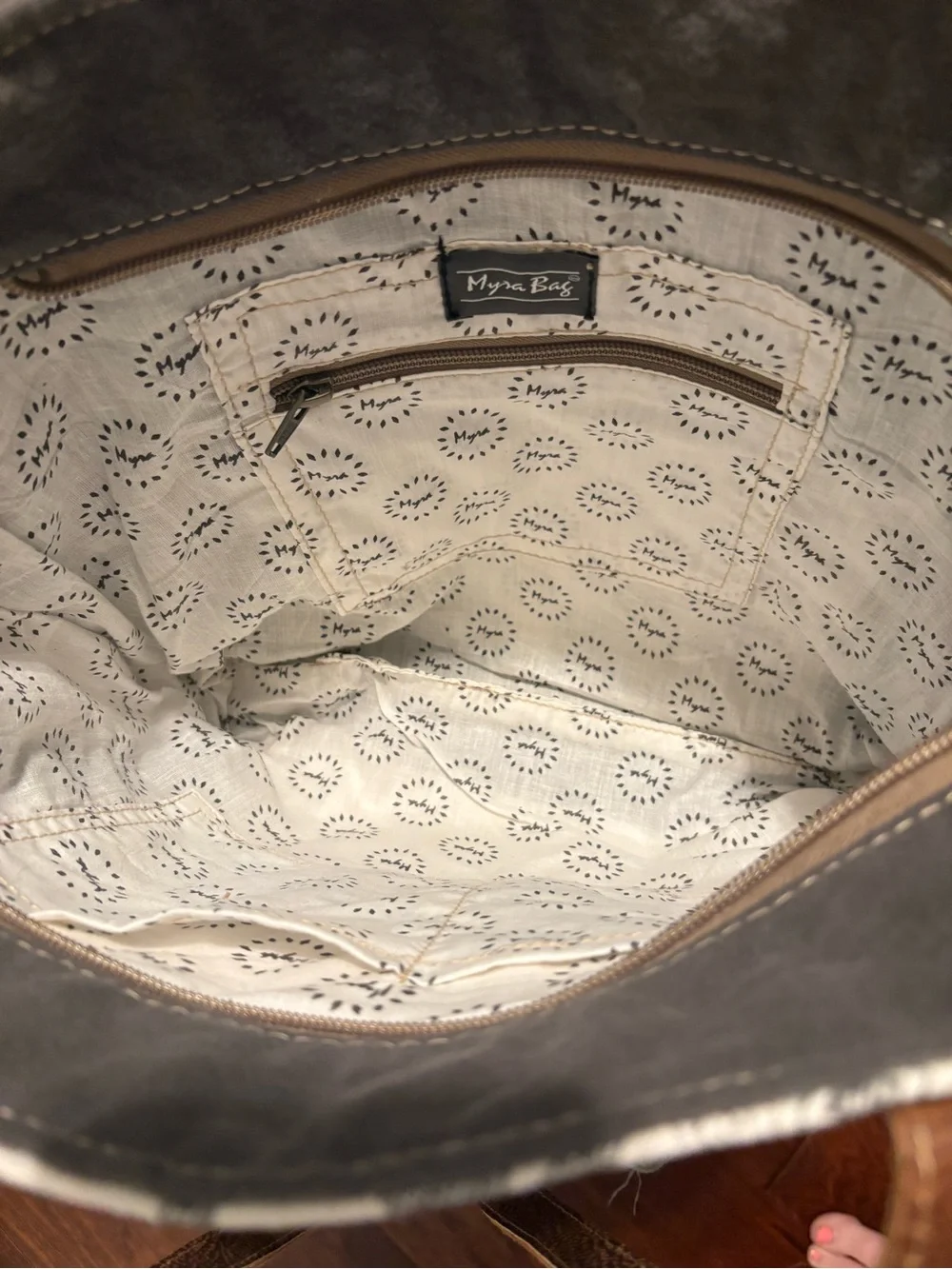 Myra Canvas Floral Tote Bag with Brown Leather Accents